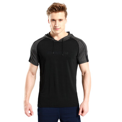

Mens Quick Drying Polyester Short Sleeve Hoodie Bodybuilding Workout T-Shirt Muscle Fitness Shirts Male Jackets Top