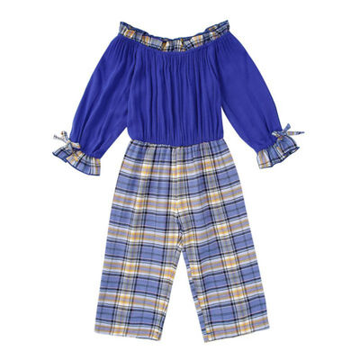 

Fashion Solid Cold Shoulder Casual Girls Jumpsuit Autumn Flounce Sleeve Wide Leg Zipper Long Jumpsuits