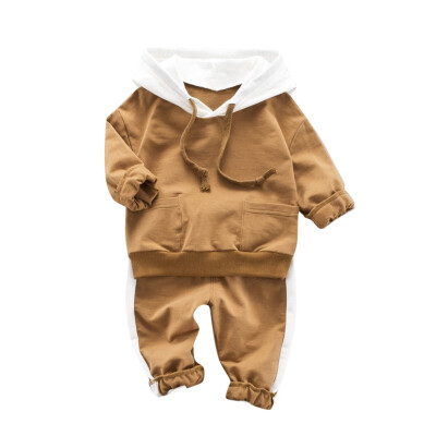 

Autumn Baby Boys Long Sleeve Letters Hoodie Sweatshirt Tops& Solid Color SportStriped Trouser Costume Set