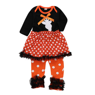 

Baby Girl Cute Halloween Dot Print Casual Long Sleeve Romper DressPants Children Clothes Set