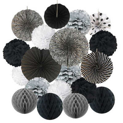 

19pcs Wedding Decorative Paper Flower Ball Multi-inch Set Paper Fan Party Home Decor Tissue Birthday Household Decoration