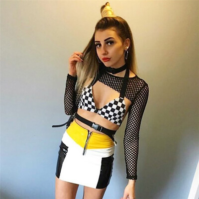 

New Summer Black And White Plaid Ladies Vest Hanging Neck Strap Sexy T-shirt Vest