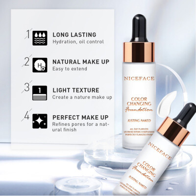 

New Arrive Stylish Color Changing Liquid Foundation Cover Defect Even Brighten Skin Color Liquid Foundation