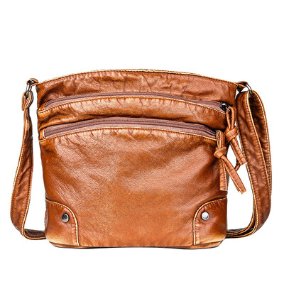 

Retro Women Solid Color Multi Pockets Zipper Faux Leather Crossbody Shoulder Bag
