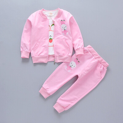 

3Pcs Children Sets Kids Girls Clothing Lovely Cartoon Rabbit Print T-shirt Coat Pant Set Children Kids Outfits Sets for Girls