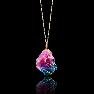 

Trendy Rainbow Stone Natural Crystal Chakra Rock Necklace Golden Plated Quartz Pendant Nice Gift For Lover Friends