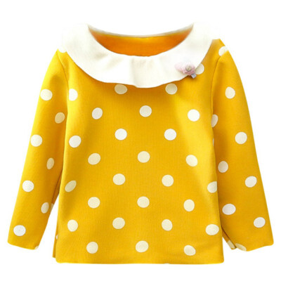 

Children Plus Velvet Shirts Autumn Cartoon Printed Long Sleeve T-Shirt Doll Collar Casual Tops