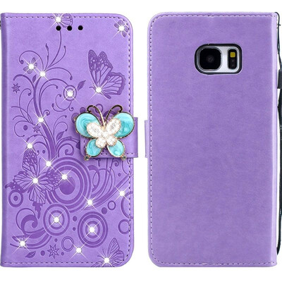 

MOONCASE Samsung Galaxy S7 Edge Butterfly Rhinestone Embossed Leather Case - Purple