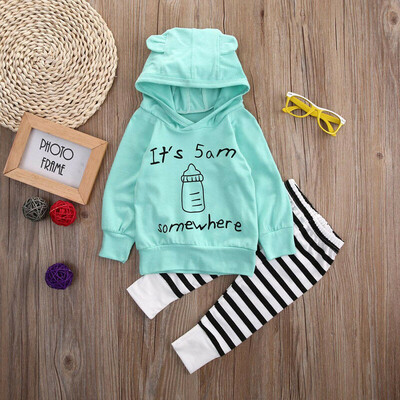 

Casual Newborn Kids Baby Girls Warm Floral Striped Infant Hooded Sweatsuits Harlem Pant Clothes 2pcs