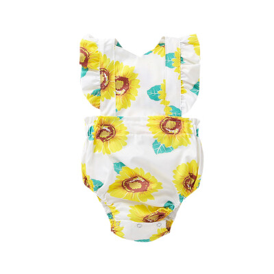 

Summer Casual Fashion Jumpsuits Baby Girl Sunflower Printing Rompers Kids Toddler Romper