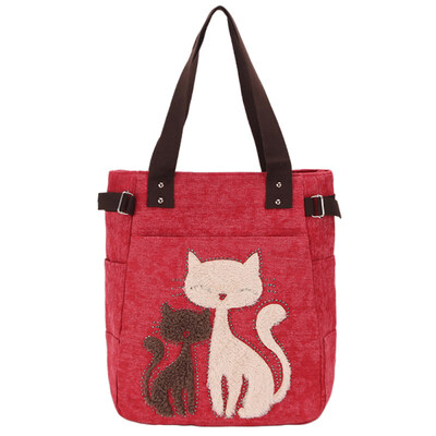 

Fashion Women Cat Print Large Capacity Zipper Tote Shoulder Bag Canvas Handbag