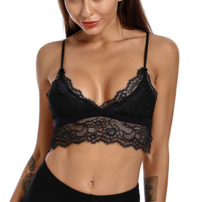 

Fashion Bras For Women Sexy Lace Sling Bralette Vest Thin Underwear Solid Color Lace Jacquard Deep V Lingerie Seamless Bra