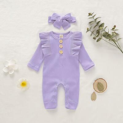 

Autumn Baby Girls Rompers Clothes Cute Cotton Newborn Jumpsuit Playsuit Infant Toddler RomperHeadband 2Pcs Outfits Set