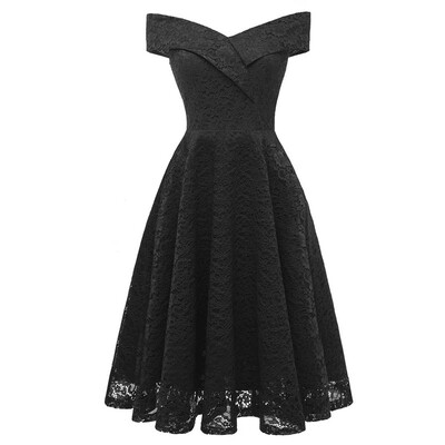 

Women Lace Dresses Classic Boat Neck Female Party Prom A-line Dress Free Shipping