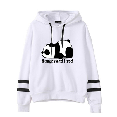 

Fashion Women Cute Panda Graphic Hooded Hoodie Hungry And Tired Printed Sweatshirt Pocket Pullover Sweatshirt