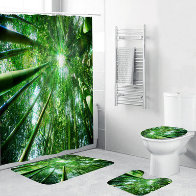 

〖Follure〗4PCS Non Slip Toilet Polyester Cover Mat Set Bathroom Shower Curtain