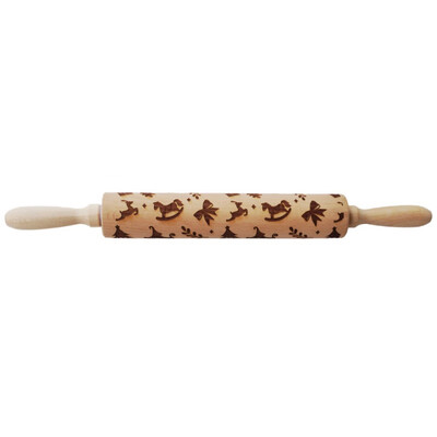 

Christmas Rolling Pin Wooden Christmas Engraved Carved Embossing Rolling Pin Dough Stick Baking Kitchen Pastry Tool
