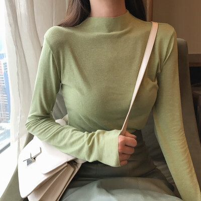 

Autumn Women Half High Collar T Shirt Long Sleeve Bottoming Casual Tee Shirt Femme Female Loose Solid Sexy Tops Fashion Clothes