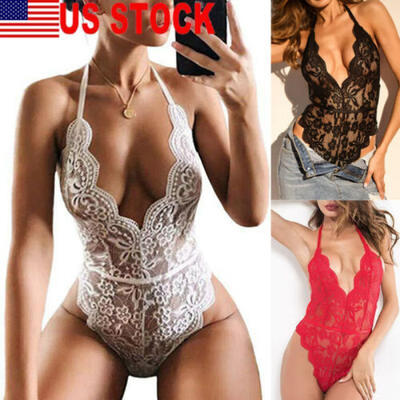 

US Lace Bodysuit Playsuit Lingerie Romper Jumpsuit Bodycon Sleepwear Sleeveless