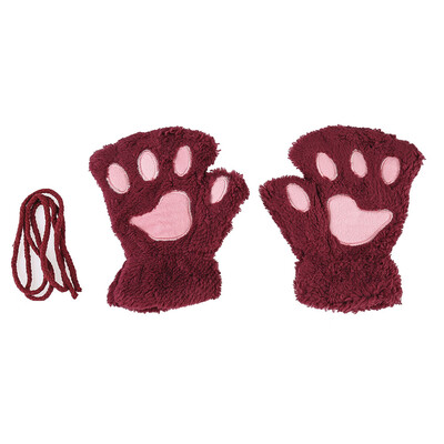 

Fluffy Bear Cat Plush Paw Claw Glove Novelty Soft Women Gloves Mittens