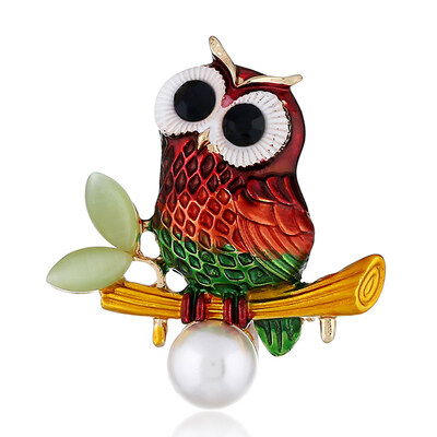 

Womens Drill Crystal Owl Brooch Fun Alloy Cartoon Owl Pin Fashion Bird BroochPin Badge Girls Lapel Pin Chinese Style