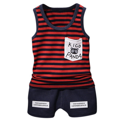 

Summer Summer Baby Boys Casual Sleeveless Cartoon Letter Stripe Vest TopsShorts Suits Costume Set