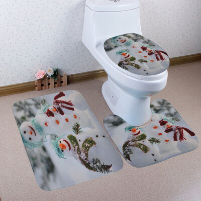 

〖Follure〗3PCS Christmas Bathroom Non-Slip Pedestal Rug Lid Toilet Cover Bath Mat Set