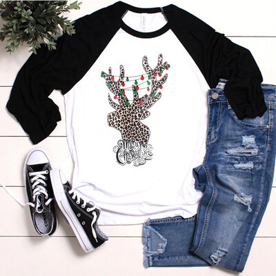 

Tailored Christmas Women O-Neck Long Sleeve Elk Printing T-shirt Casual Blouse Tops