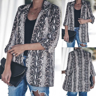 

Toponeto Womens Jackets Snake Print Business Turn Down Suit Long Sleeve Coat Outerwear