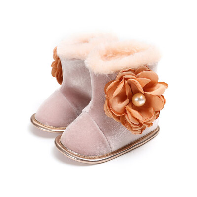 

Winter Baby Boots Newborn Plus Velvet Sweet Flowers Non-Slip Warm Boots Baby Shoes For Girls