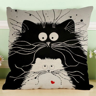 

〖Follure〗Vintage Cat Dog Cotton Pillow Case Sofa Waist Throw Cushion Cover Home Decor A