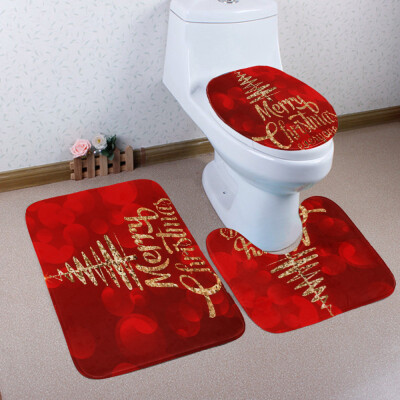 

Toponeto 3PCS Christmas Bathroom Non-Slip Pedestal Rug Lid Toilet Cover Bath Mat Set