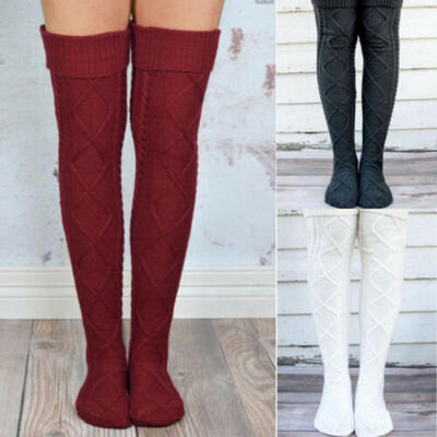 

Ladies Winter Warm Knitted Long Boot Socks Over Knee Thigh High Stockings