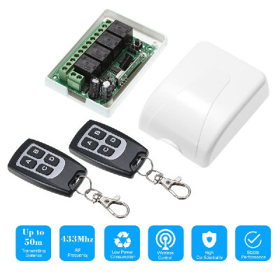 

433Mhz DC 12V 4CH Universal 10A Relay Wireless Remote Control Switch Receiver Module&2PCS 4 Key RF 433 Mhz Transmitter Remote