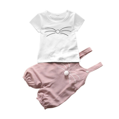 

2 Pcs New Baby Girls Summer Outfits Set Cute Cotton Overall Pants Short Sleeve T-Shirt