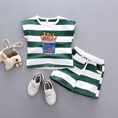 

Summer Casual Baby Boys Girls Short Sleeve Stripe Print T-shirt TopsShorts Costume Set