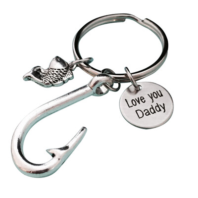 

Fish Hooks Key chain Metal Silver color Love you dad Key chain Key ring for father daddy Fashion Jewelry Fathers Day gift