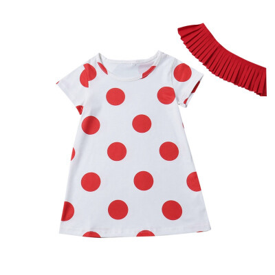 

New Baby Girls Summer Short Sleeve Patchwork Print Dot Dress Kids Children High Quality Casual Soft Cotton Clothing Dress