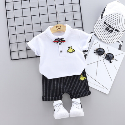 

2PcsSet Summer Baby Boys Short Sleeve Cotton Cartoon Print Tops T-shirtStriped Shorts Casual Outfits Sets