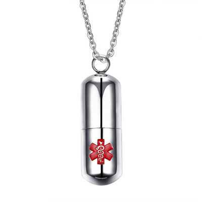 

Pill Shape Container Medical Alert Identification Chain Necklace