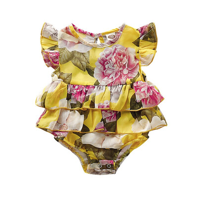 

7-15Infant Girls Floral Print Flare Sleeve Baby Romper Kids Bodysuit Jumpsuit Newborn Clothes