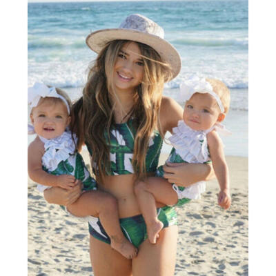 

AU Mother Daughter Matching Girl Womens Palm Leaves Swimwear Swimsuit Bikini Set
