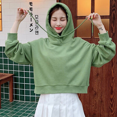 

Sweatshirt Women Harajuku Hoodies Girls Solid Color Hooded Tops Long sleeve New Social Korea style Winter 2019 Thin Coat