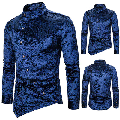 

Toponeto Men Inclined Button Cashew Flower Irregular Henry Collar High-Grade Iong-Sleeve