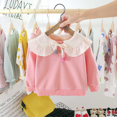 

2019 Children Winter Baby Girls Solid Color Sweater Long Sleeves Casual Lapel Plus Velvet Sweet Tops