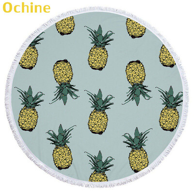 

OCHINE 150cm Summer Swimming Bath Towel Pineapple Pattern Round Microfiber Fringed Beach Towel Mat Carpet Blanket Shooting Props