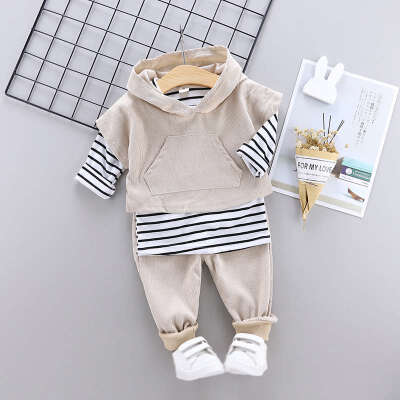 

Newborn Baby Boys Print T-Shirt Sleeveless Hooded Sweatshirt Pants Striped Long Sleeve Infant kids Fall clothes 0-4Y Beige Blue