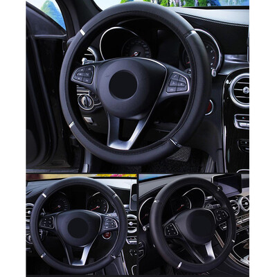 

2019 Leather Car Steering Wheel Cover Anti-slip Protector 37-38cm Blueblack Hot