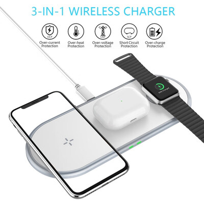 

3 in 1 Wireless Fast Charger White Smart Charging Dock for IPhone Iwatch Airpods Headphones