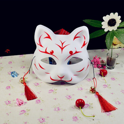 

Half Face Fox Mask Japanese Anime Hand Painted Kitsune Halloween Cosplay Mask Portable Party Mask